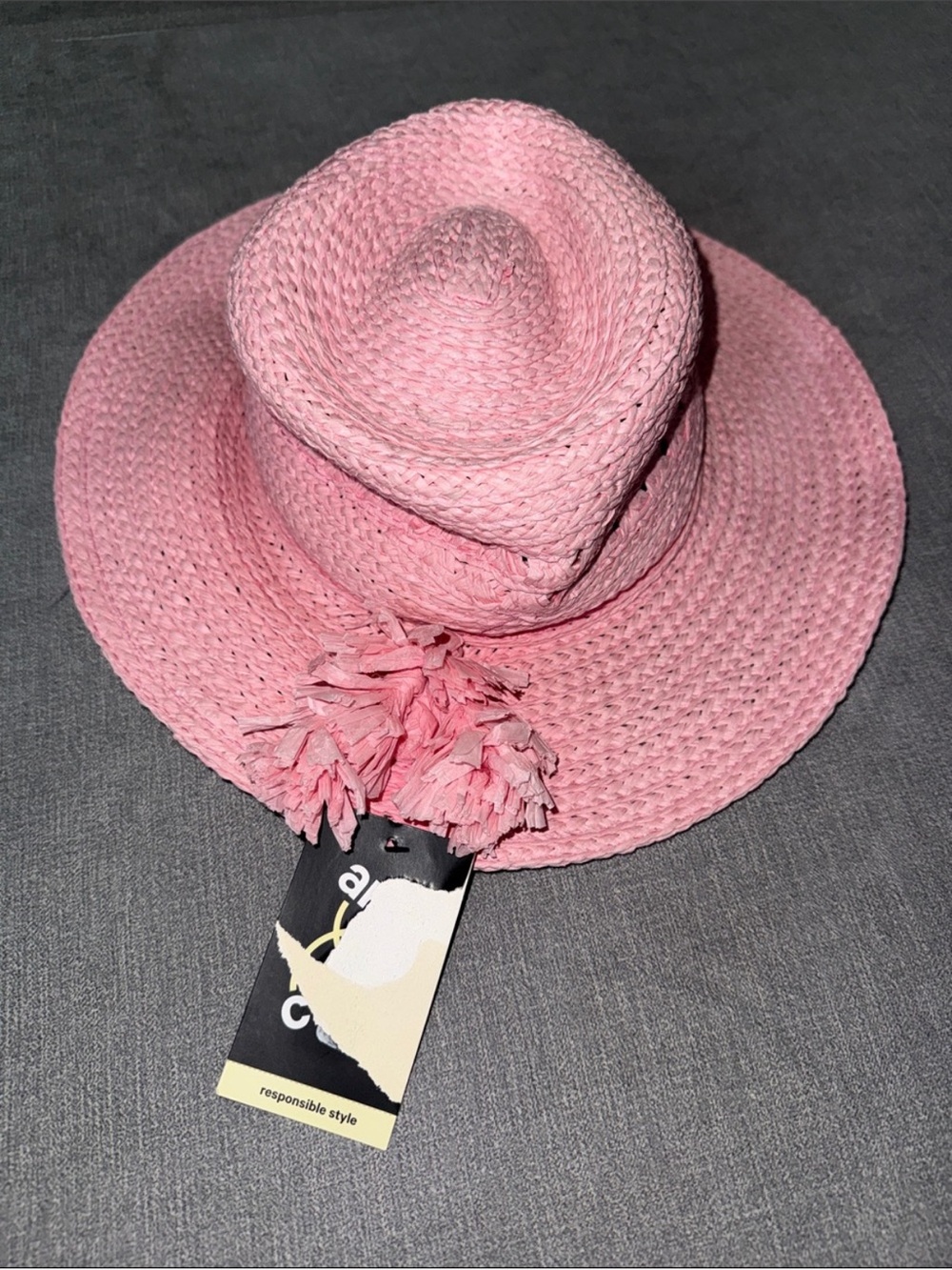 Art Class Pink Straw Sun Hat with Tassel Detail